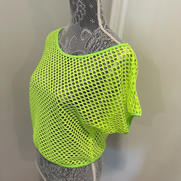 Women’s Fluorescent Green Mesh Oversized Tee. Flowy. Summer. Bright. - Picture 4 of 8